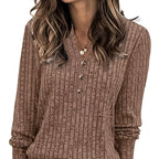 Wendy™ | Ribbed Knit Button-Front Henley Sweater