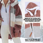 Oversized Color Block Fuzzy Hooded Jacket