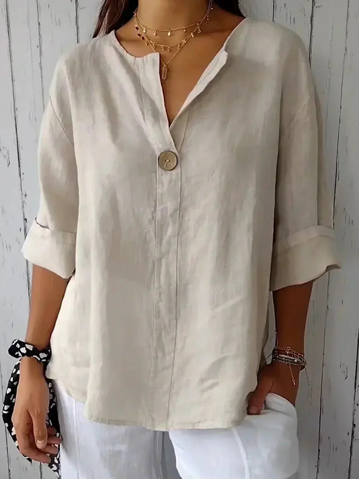 Charming V-Neck Smocked Puff Sleeve Blouse