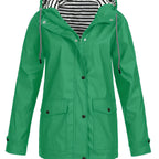Zelda™ | Striped-Lined Drawstring Hooded Rain Parka Jacket