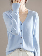 Solène™ | Button-Front Ribbed-Cuff V-Neck Cardigan Sweater