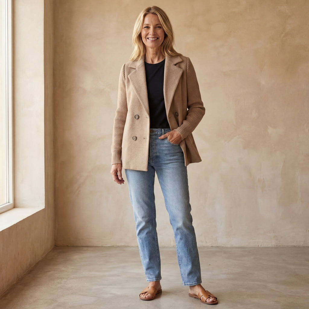Sophisticated Versatile Mixed-Media Double-Breasted Blazer