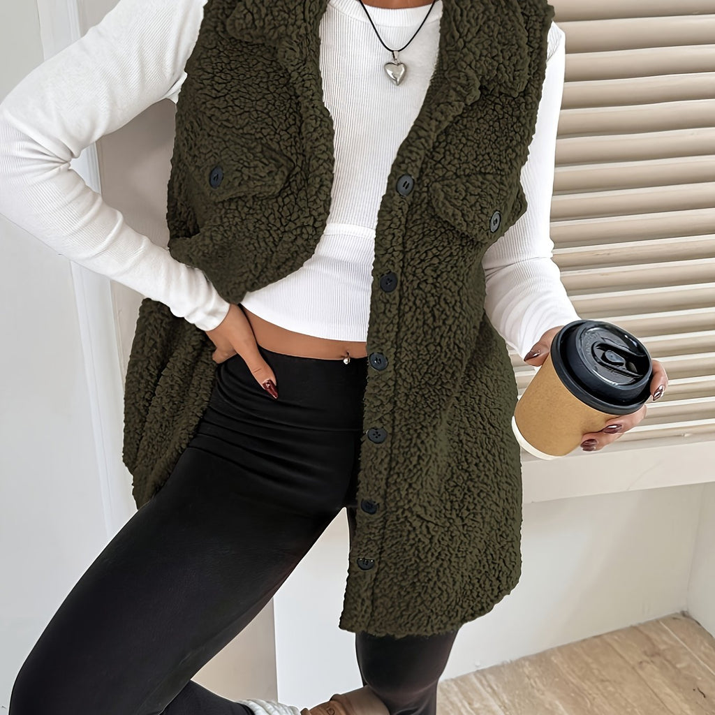 Ava™ | Sherpa Button-Front Longline Blazer