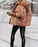 Saffron™ | Faux-Fur Panel Ribbed-Cuff Hooded Puffer Jacket