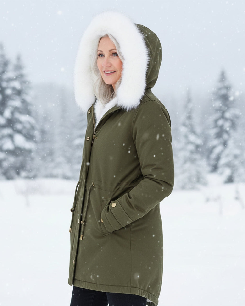 Ceridwen™ | Faux-fur hooded drawstring parka coat