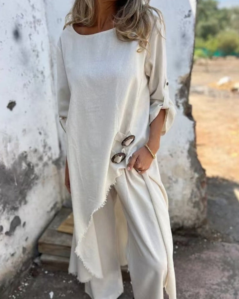 Raw Hem Asymmetrical Tunic Set