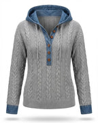 Elise™ | Cable-knit hooded Henley sweater