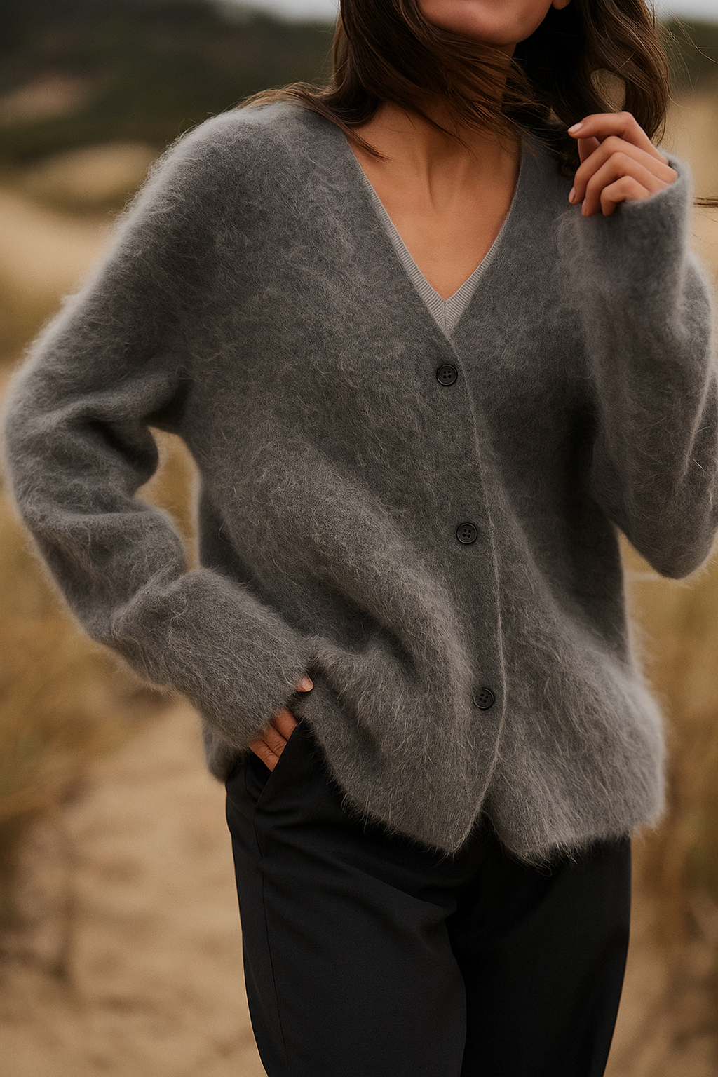 Fortunata™ | Fluffy V-neck button cardigan