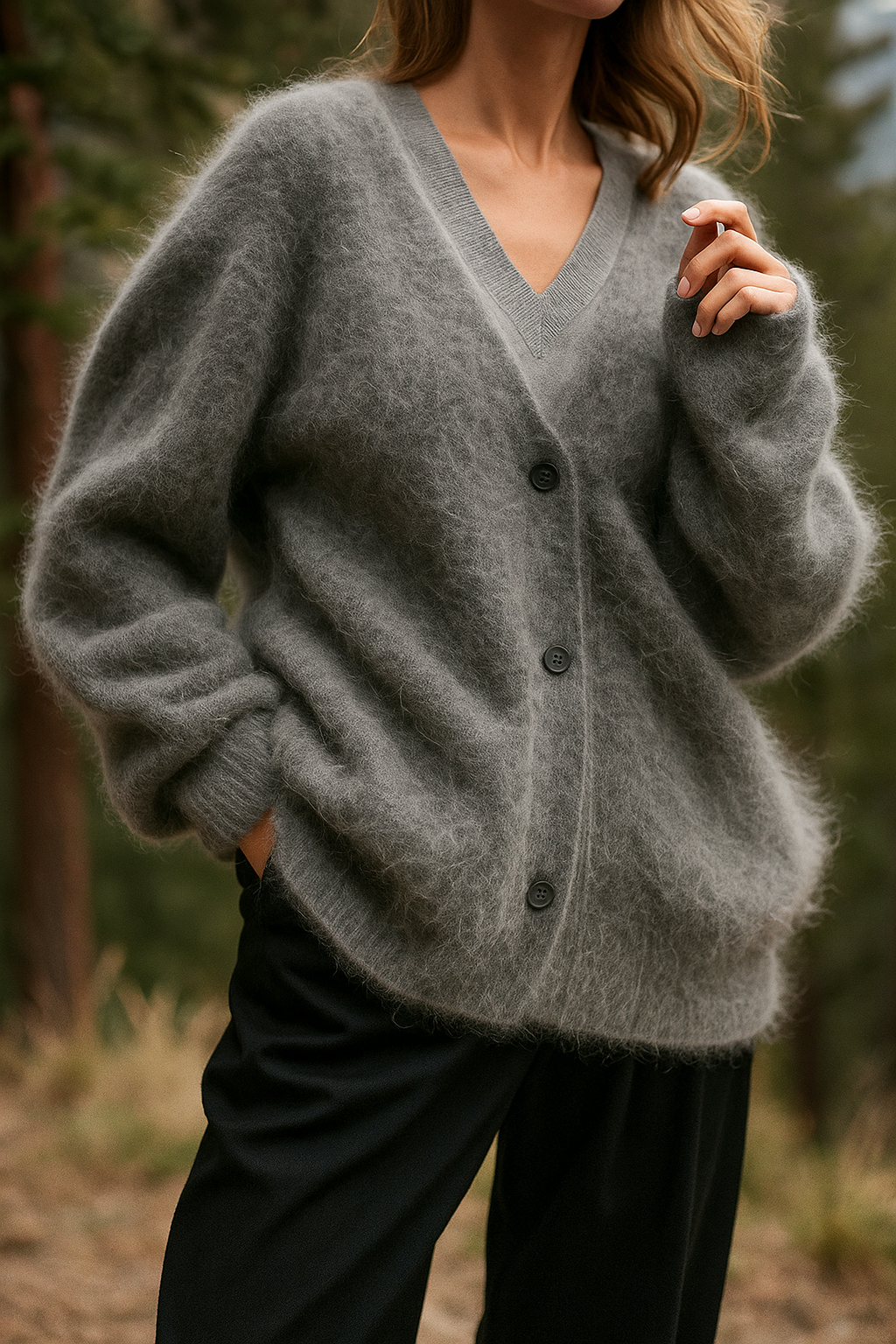 Fortunata™ | Fluffy V-neck button cardigan