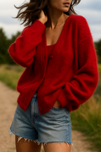 Fortunata™ | Fluffy V-neck button cardigan