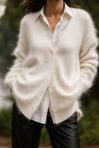 Fortunata™ | Fluffy V-neck button cardigan
