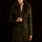 Victtoria™ | Belted shearling-collar leather coat