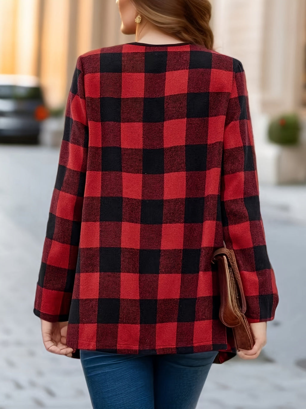 Yousra™ | Plaid Open-Front Waterfall Cardigan