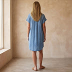 Effortless Versatile Short-Sleeve Denim Shirt-Dress