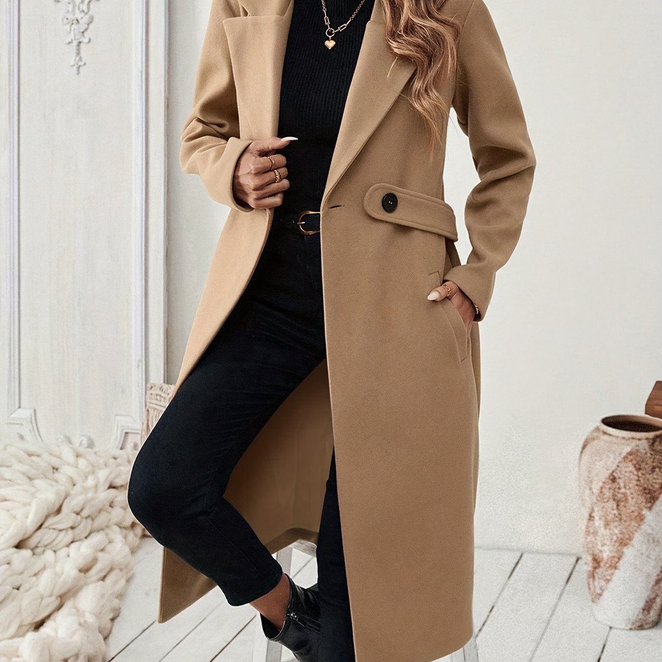 Mery™ | Notched-Lapel Button-Tab Tailored Coat