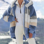 Oversized Color Block Fuzzy Hooded Jacket
