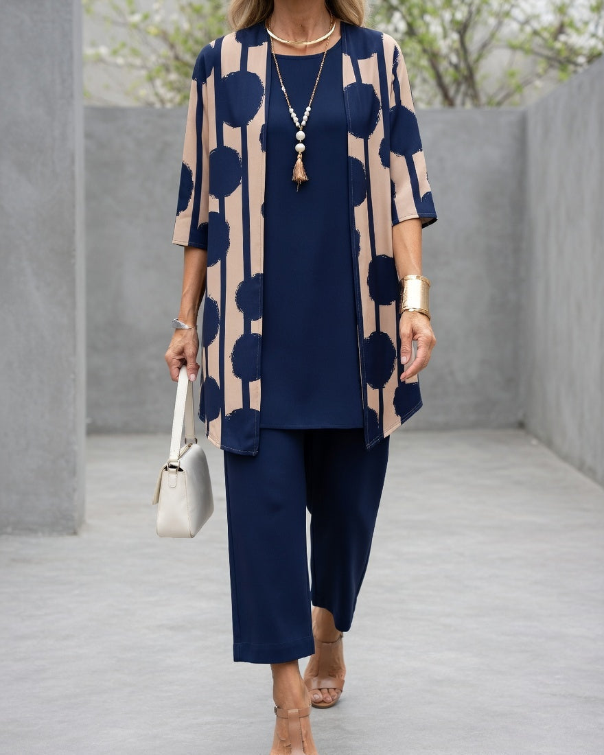 Polished Modern Geometric Print Cardigan & Matching Trouser Set