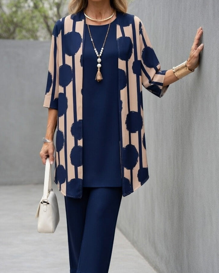 Polished Modern Geometric Print Cardigan & Matching Trouser Set