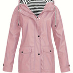 Zelda™ | Striped-Lined Drawstring Hooded Rain Parka Jacket