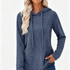 Victoria™ | Ribbed Knit Drawstring Hooded Sweater