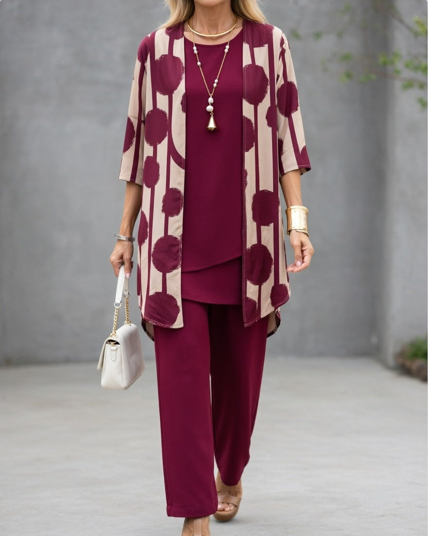 Polished Modern Geometric Print Cardigan & Matching Trouser Set