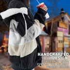 Oversized Color Block Fuzzy Hooded Jacket