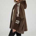 Gladys™ | Striped-sleeve hooded faux-fur coat