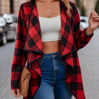 Yousra™ | Plaid Open-Front Waterfall Cardigan