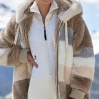 Daria™ | Colorblock Stripe Fuzzy Hooded Zip-Up Jacket