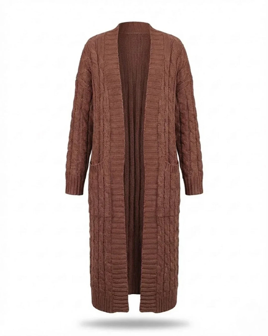 Indira™ | Extra-Long Cable-Knit Pocket Cardigan