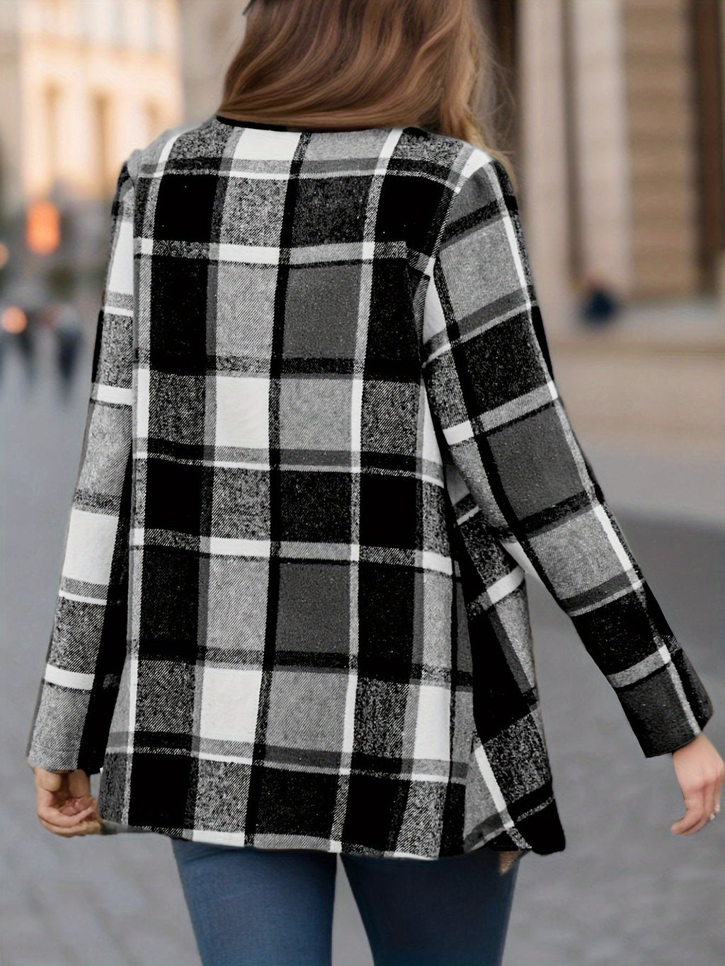 Yousra™ | Plaid Open-Front Waterfall Cardigan