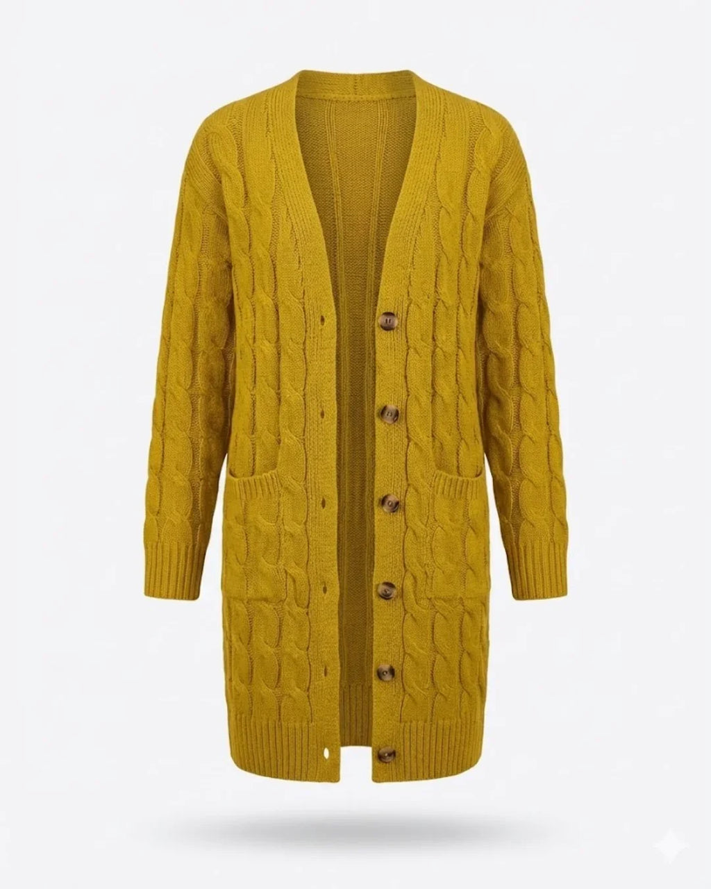Kiana™ | Cable-Knit Buttoned Mid-Length Cardigan
