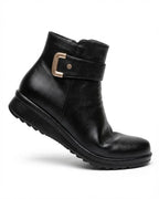 Avril™ | Side-zip buckle-strap plush-lined ankle boots