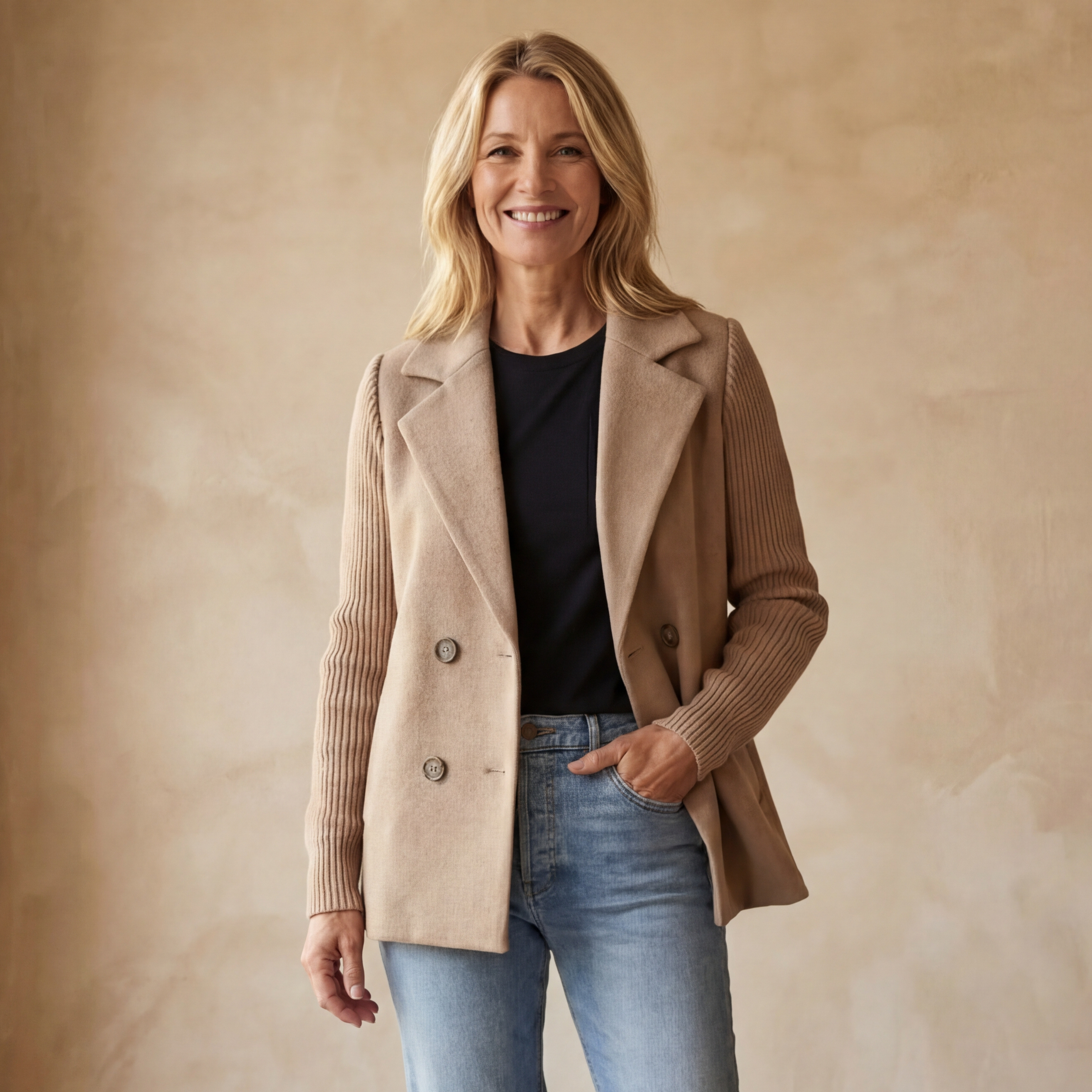 Sophisticated Versatile Mixed-Media Double-Breasted Blazer