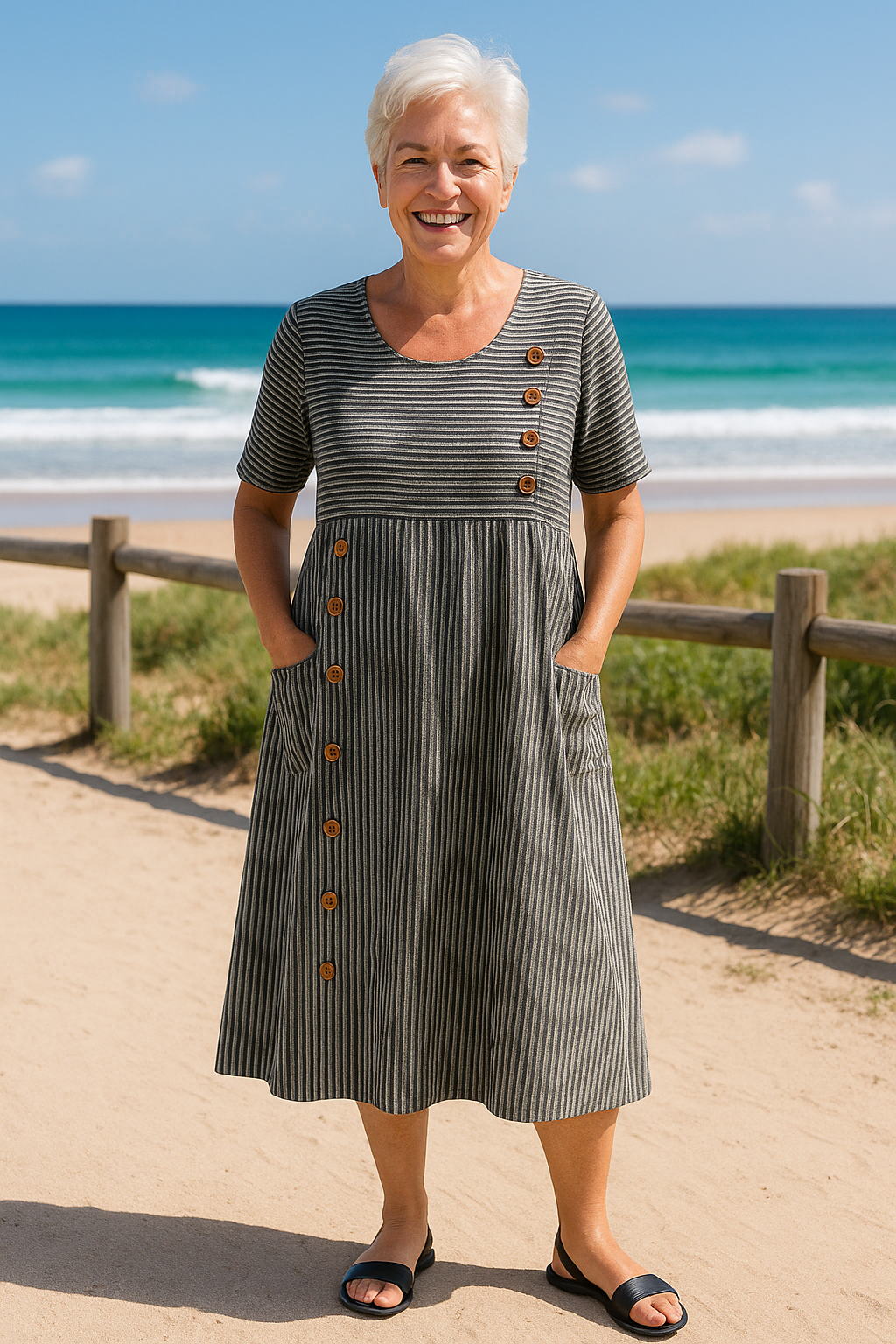 Mixed Stripe Midi Dress