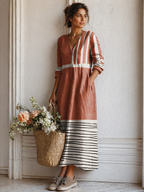 Artistic Geometric Print V-Neck Pocket Maxi Dress