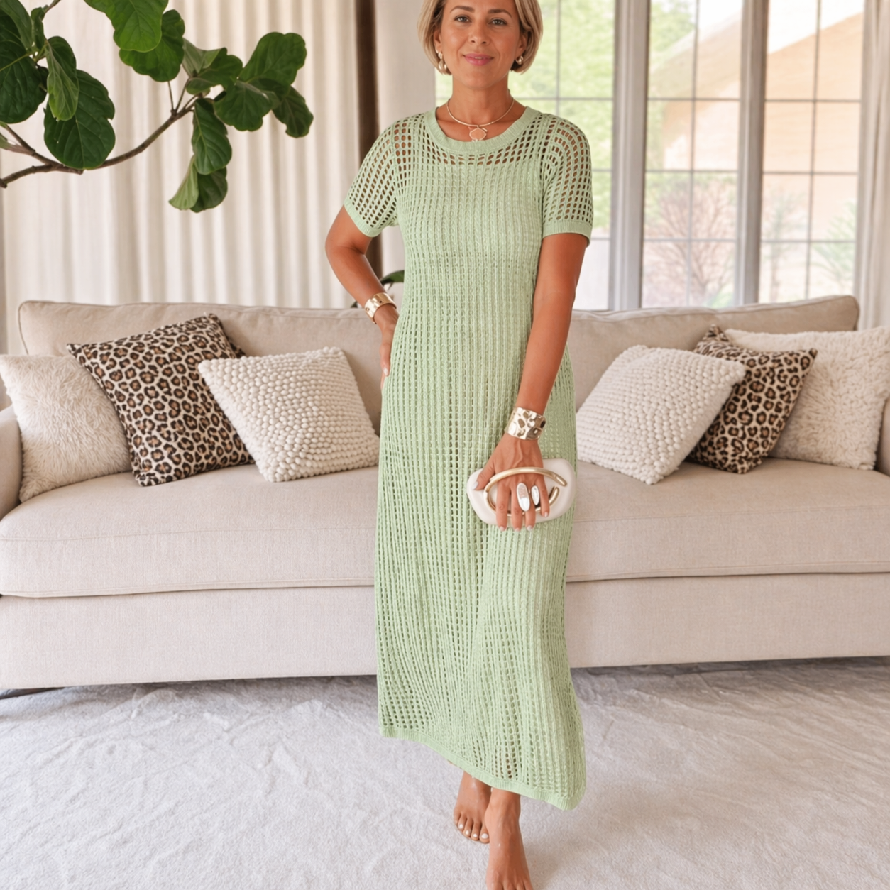 Chic Crochet Knit Hollow-Out Maxi Dress