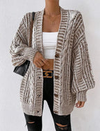 Hortense™ | Cable-Detail Buttoned Oversized Cardigan