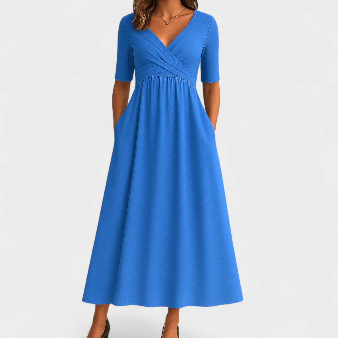 Elegant Figure-Flattering Cross-Front Surplice Maxi Dress