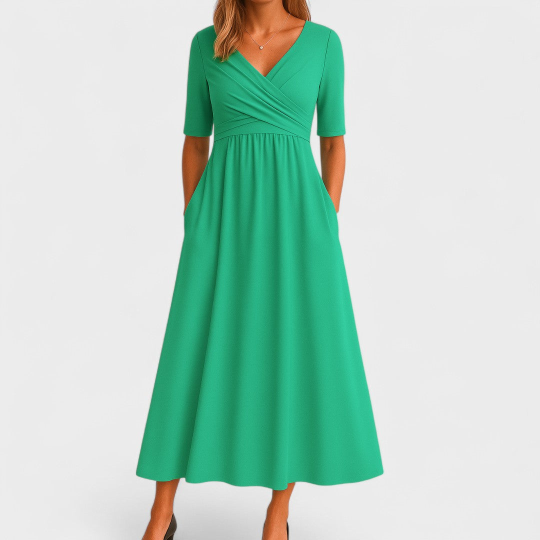 Elegant Figure-Flattering Cross-Front Surplice Maxi Dress