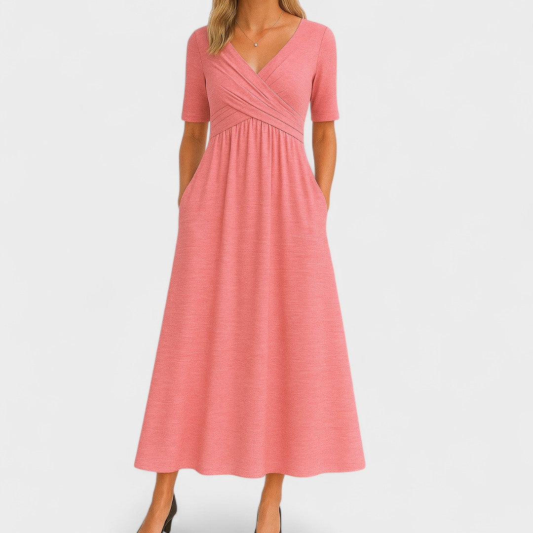 Elegant Figure-Flattering Cross-Front Surplice Maxi Dress