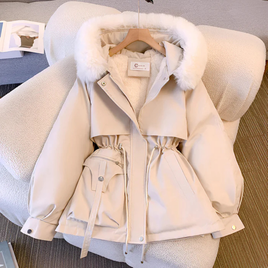 Hanan™ | Faux-Fur Hood Drawstring-Waist Anorak Jacket