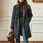 Sophisticated Windowpane Plaid Wool Coat