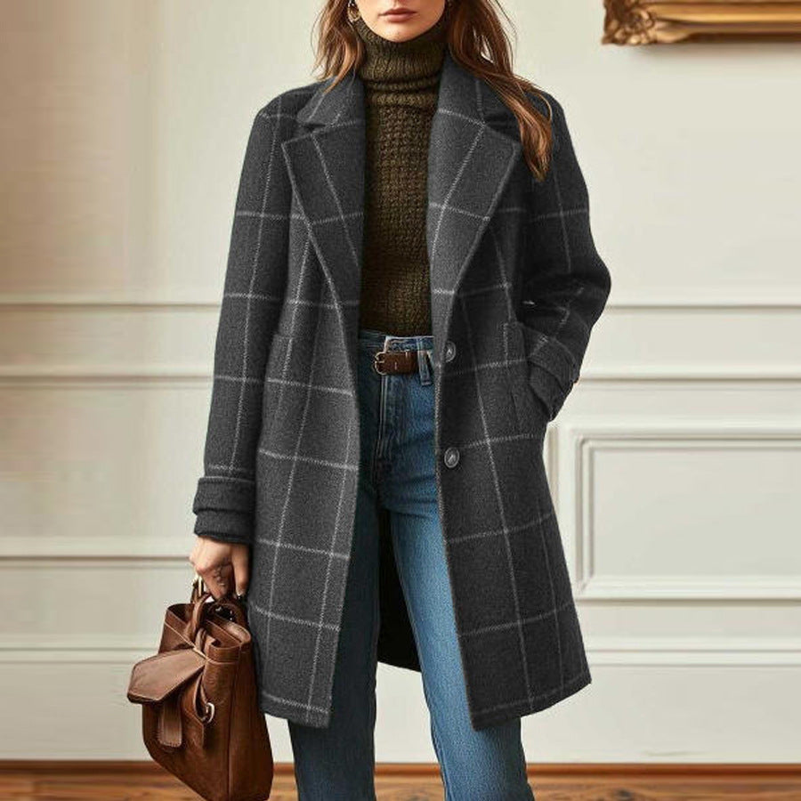 Sophisticated Windowpane Plaid Wool Coat
