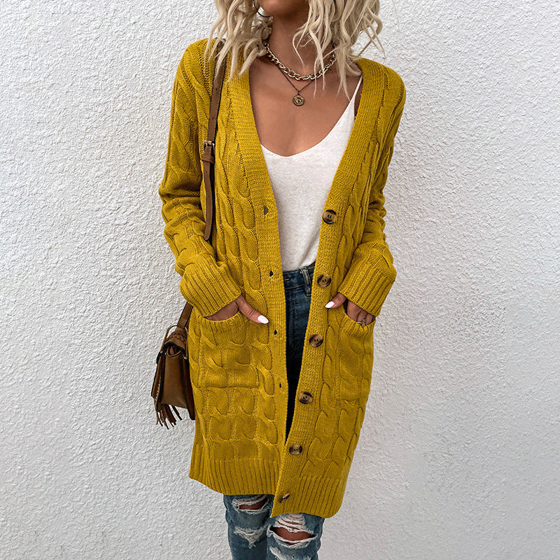 Kiana™ | Cable-Knit Buttoned Mid-Length Cardigan
