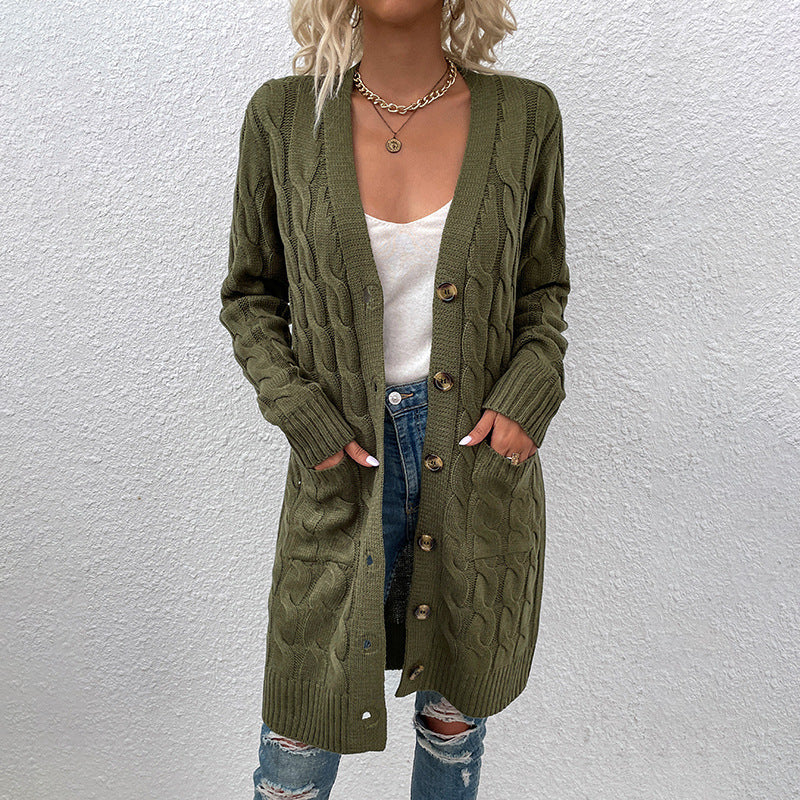 Kiana™ | Cable-Knit Buttoned Mid-Length Cardigan