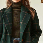 Sophisticated Windowpane Plaid Wool Coat