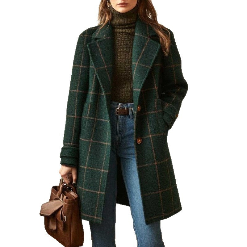 Sophisticated Windowpane Plaid Wool Coat