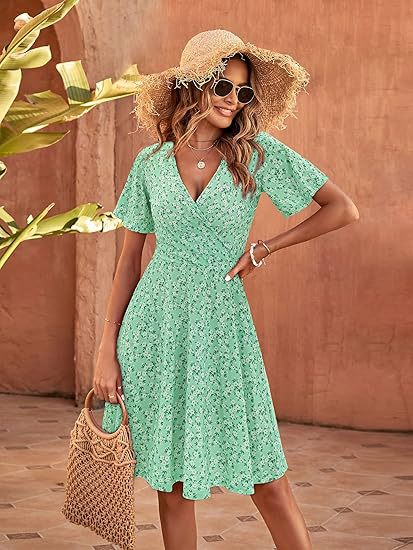 Elegant Floral V-Neck Wrap Dress