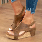Orthopedic Leather Women's Sandal with Wedge Heel and Comfort Footbed
